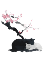 Cherry Blossom Cats - Minimalist Art Tee
