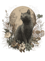 Lunar Garden Cat Familiar  – Mystical Floral Moon Graphic Tee